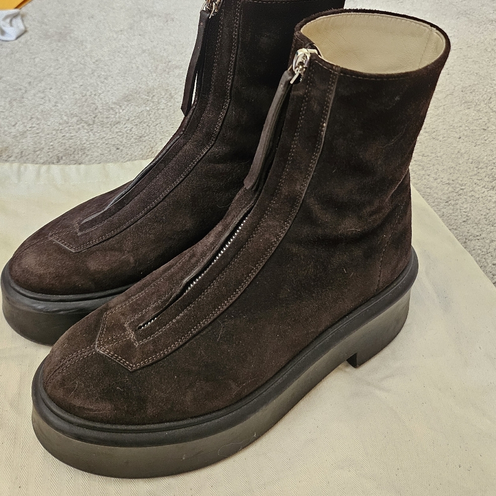 The Row Zip Boots Chocolate Brown Suede Leather Women's 37 Classic - Picture 2 of 6
